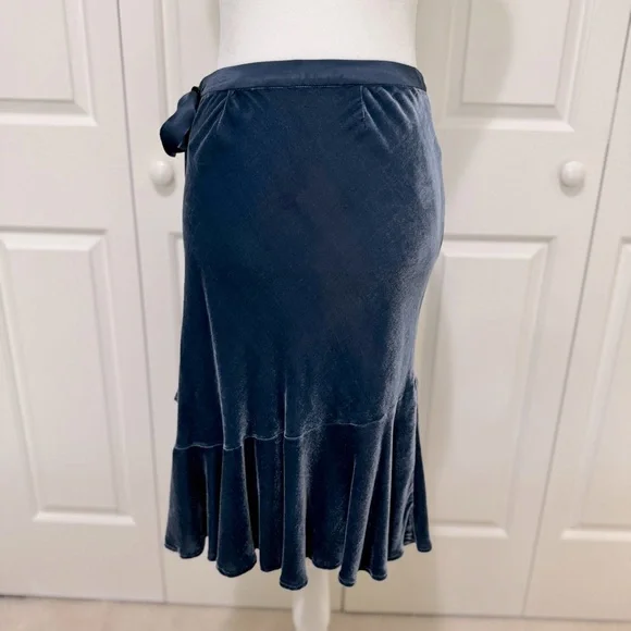 Nougat London Blue Velvet Ruffle Skirt Satin Ribbon Tie Small